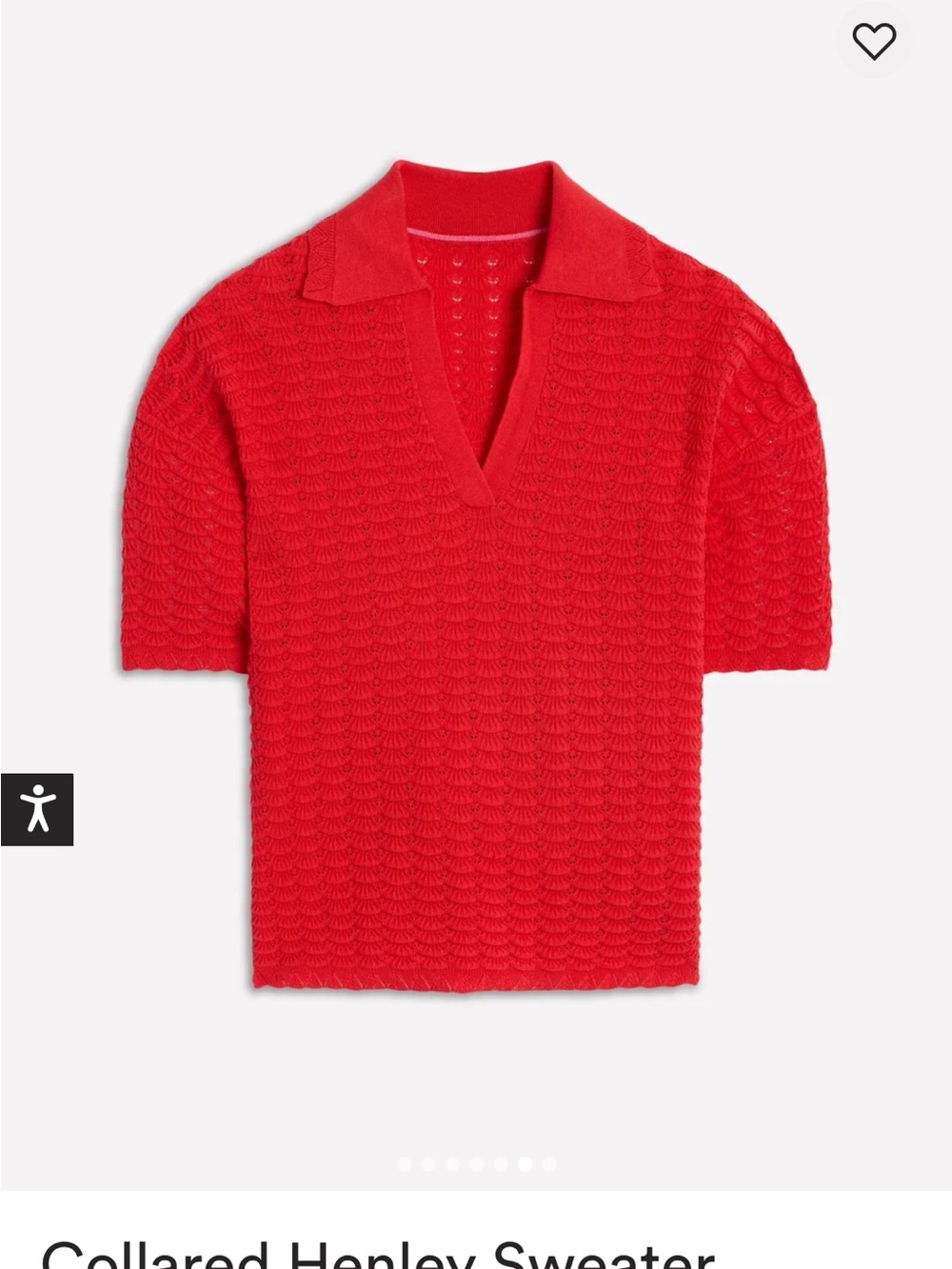 Boden Red Collared V-Neck Short Sleeve Sweater